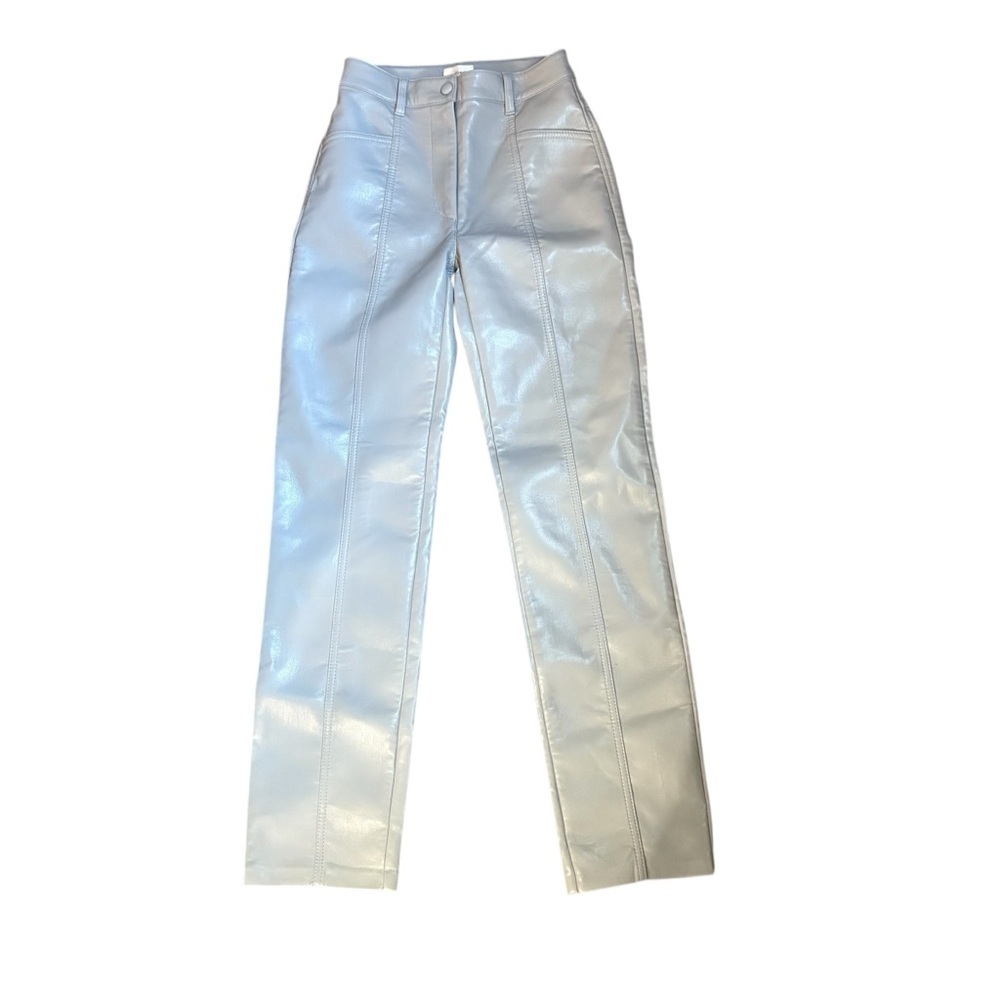 Aritzia Wilfred Faux Leather Grey Straight Leg Skinny Pants | Pleather | Size 00